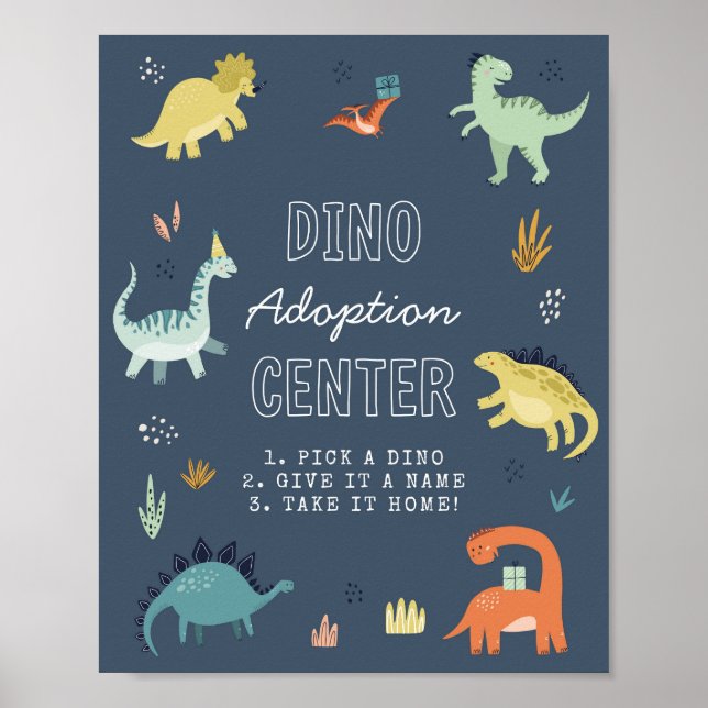 Póster Letrero de adopción de dinosaurio lindo (Frente)