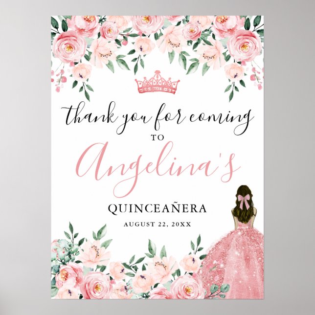 Póster Letrero de agradecimiento de Quinceañera rosa (Frente)