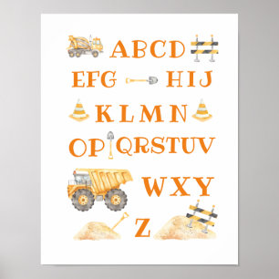 Póster Letrero de alfabeto de construcción amarillo