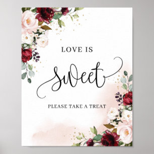 Póster Letrero de amor boho borgoña rubor floral chic es 