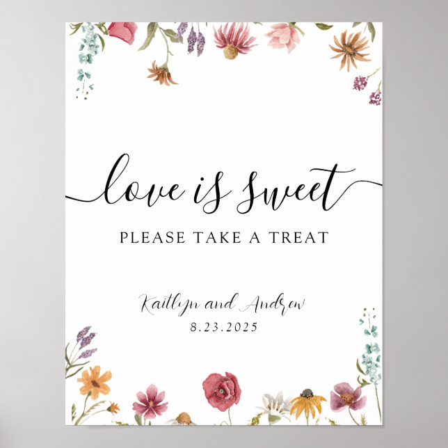 Póster Letrero de amor de flor silvestre es dulce por fav (Frente)