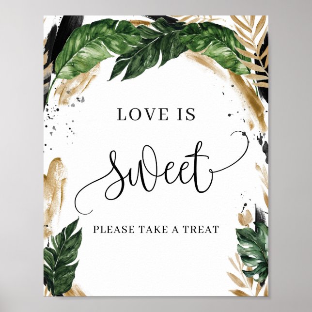 Póster Letrero de amor de hojas tropicales de verano boho (Frente)