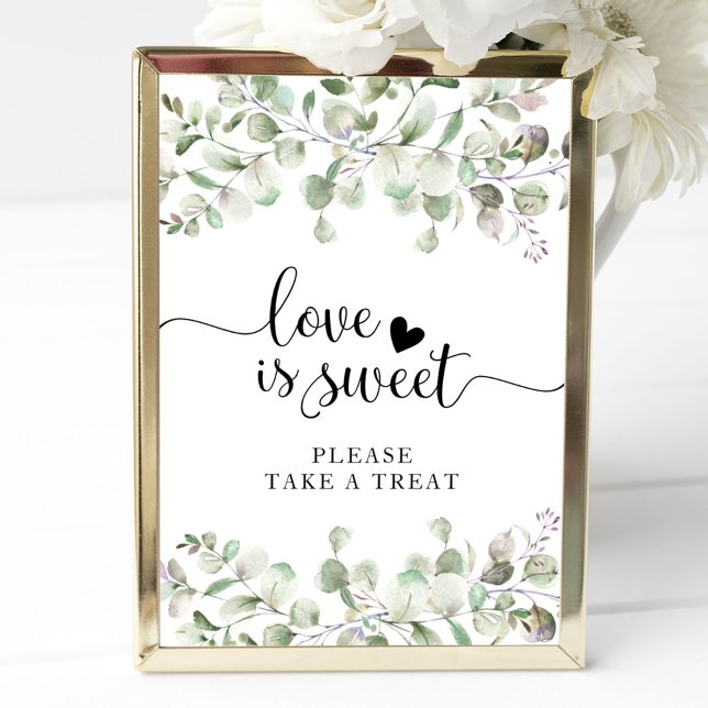 Póster Letrero de amor dulce con eucalipto de acuarela ve (Subido por el creador)