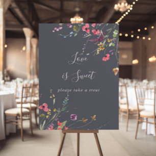Póster Letrero de amor floral silvestre azul clásico es d