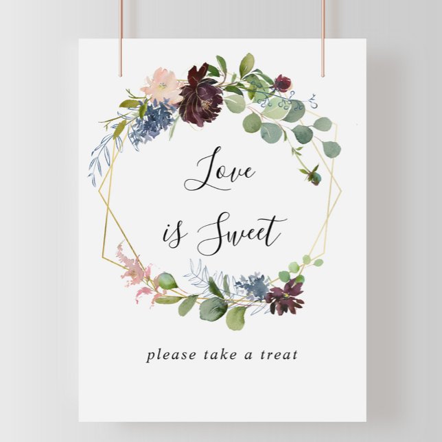 Póster Letrero de amor geométrico dorado burdeos es dulce (Subido por el creador)