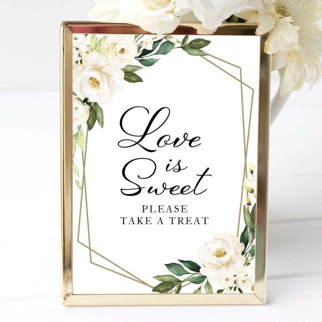 Póster Letrero de amor geométrico floral blanco Greenery  (Subido por el creador)