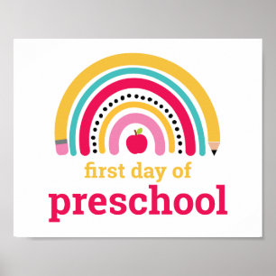 Póster Letrero de Arcoíris del Primer Día de Preescolar