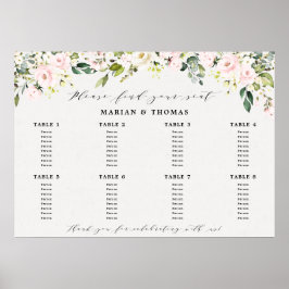 Póster Letrero de Asiento de Boda con Floral de Eucalipto