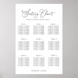Póster Letrero de Asiento de Boda Minimalista Elegante