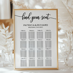 Póster Letrero de Asientos de Boda Caligrafía Elegante