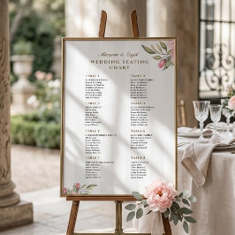 Póster Letrero de Asientos de Boda con Peonía Rosa Sonroj