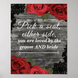 Póster Letrero de Asientos de Boda de Encaje Negro Rústic