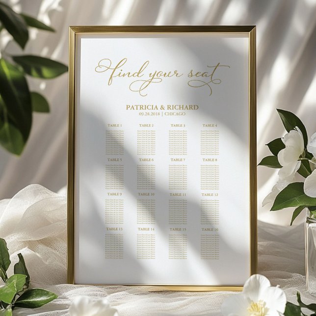 Póster Letrero de Asientos de Boda Elegante con Hojas de  (Subido por el creador)