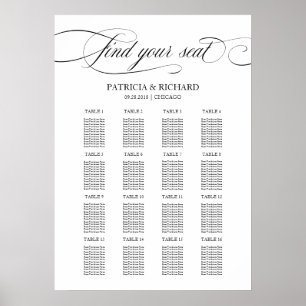 Póster Letrero de Asientos de Boda Elegante Letra Negra