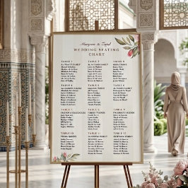 Póster Letrero de Asientos de Boda | Floral Peonía Rosada