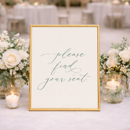 Póster Letrero de Asientos de Boda Minimalista Verde Salv