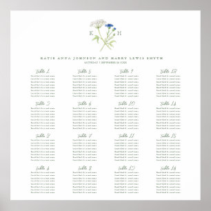 Póster Letrero de asientos de boda monograma verde de flo