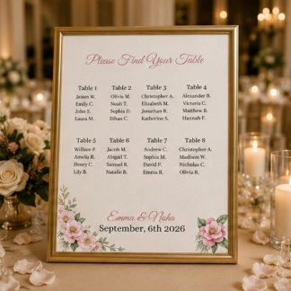 Póster Letrero de Asientos de Boda Personalizado