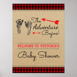 Póster Letrero de Baby Shower Aventura Bosque Leñador