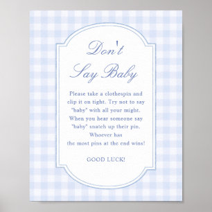 Póster Letrero de Baby Shower Azul No Digas Bebé