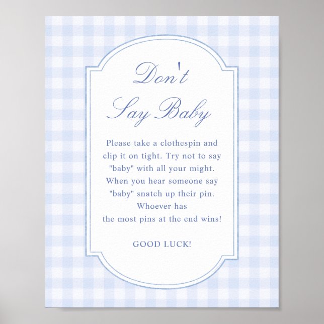 Póster Letrero de Baby Shower Azul No Digas Bebé (Frente)