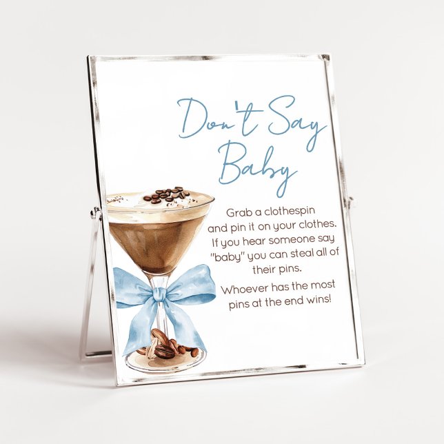Póster Letrero de Baby Shower Blue Bow Espresso No Digas  (Espresso Baby Shower Sign)