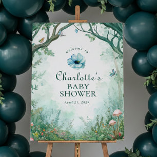Póster Letrero de Baby Shower Bosque Encantado Cuento de 