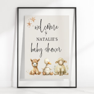 Póster Letrero de Baby Shower de Animales de Guardería de