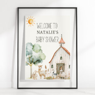 Póster Letrero de Baby Shower de Animales de la Granja Pe