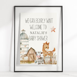 Póster Letrero de Baby Shower de Animales de la Granja Pe