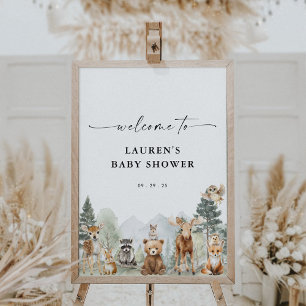 Póster Letrero de Baby Shower de Animales del Bosque al A