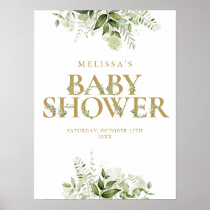 Póster Letrero de Baby Shower de Carta Verde Dorado