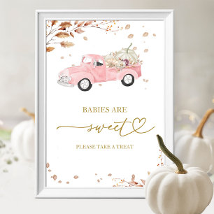 Póster Letrero de Baby Shower de Niña de Camión de Otoño