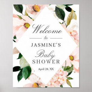 Póster Letrero de Baby Shower Floral Rosa Claro Hydrangea