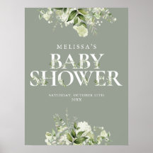 Letrero de Baby Shower Floral Verde Salvia