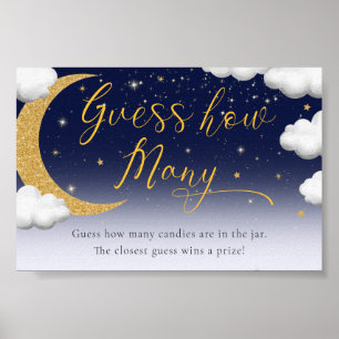 Póster Letrero de Baby Shower Sobre la Luna Adivina Cuánt
