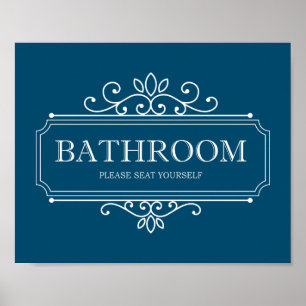 Póster Letrero de Baño Azul Oscuro Por Favor Siéntese