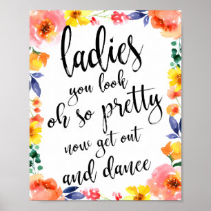 Póster Letrero de Baño de Damas Floral 8x10 para Boda