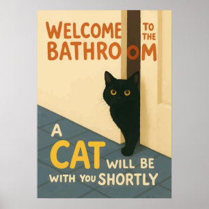 Póster Letrero de baño de gato gordo – Baño divertido de
