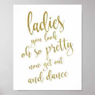 Póster Letrero de Baño para Damas Glitter Dorado 8x10 par