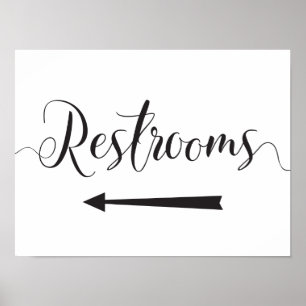 Póster Letrero de Baños Boda Direcciones Flecha Izquierda