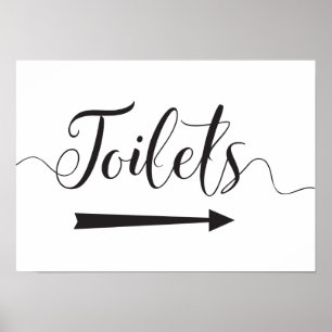 Póster Letrero de Baños de Boda con Flecha Derecha