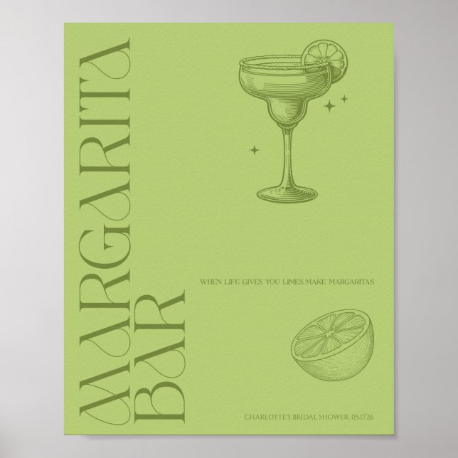 Póster Letrero de bar de margaritas nupciales de cítricos (Frente)