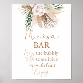 Póster Letrero de bar de Mimosa con palmas secas boho chi