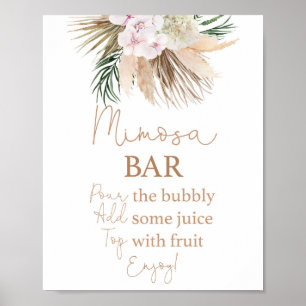 Póster Letrero de bar de Mimosa con palmas secas boho chi