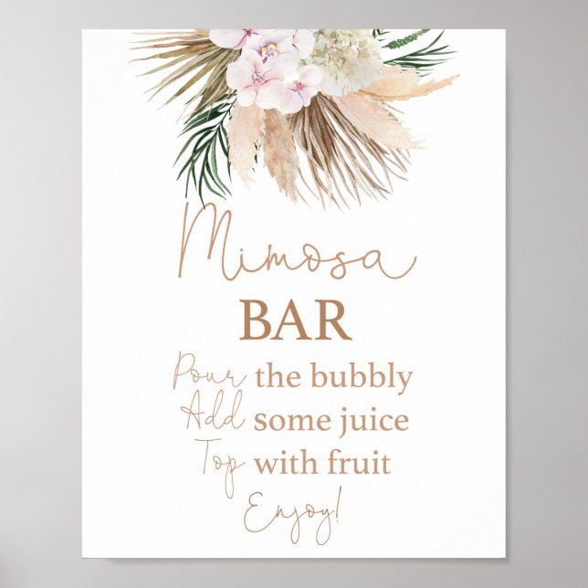 Póster Letrero de bar de Mimosa con palmas secas boho chi (Frente)