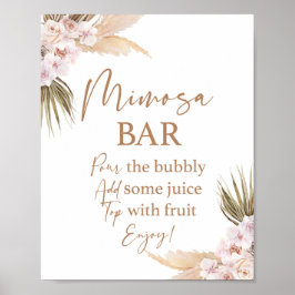 Póster letrero de bar de Mimosa de hierba de Pampas