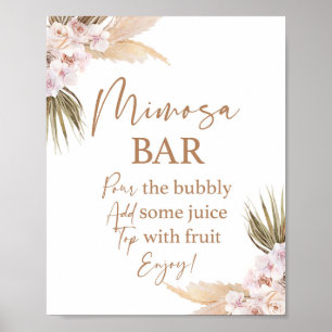 Póster letrero de bar de Mimosa de hierba de Pampas