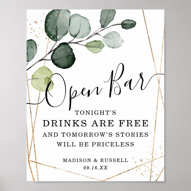 Póster Letrero de barra abierta de eucalipto en marco de  (Frente)