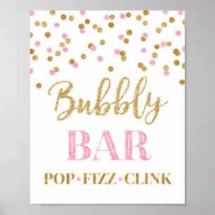 Póster Letrero de barra burbujeante de confeti de oro ros